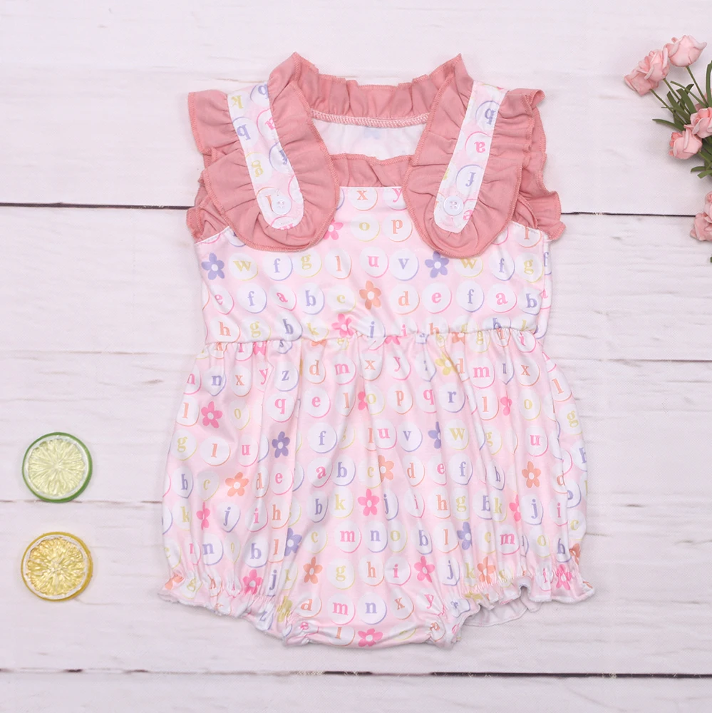 

New Born Pink Romper Babi Girls Clothes Back To School Bodysuit Lace Printing Outfit Sleeve One Piece Bebe Shorts 0-3T Jumpsuit