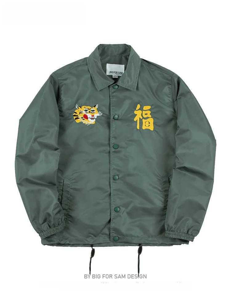 

Мужская куртка с вышивкой в стиле ретро, трендовая брендовая куртка Hamamatsu с отложным воротником, верхняя одежда в стиле хип-хоп для пар