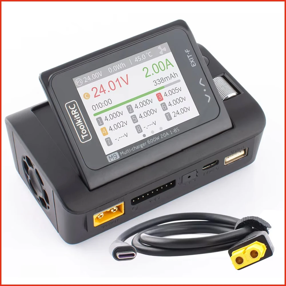 

Зарядное устройство ToolkitRC M9 7-35 в 25 А 600 Вт с двумя USB-портами для быстрой зарядки/разрядки, функция аудио для 1-8S Lipo LiHV LiFe Lion Battery