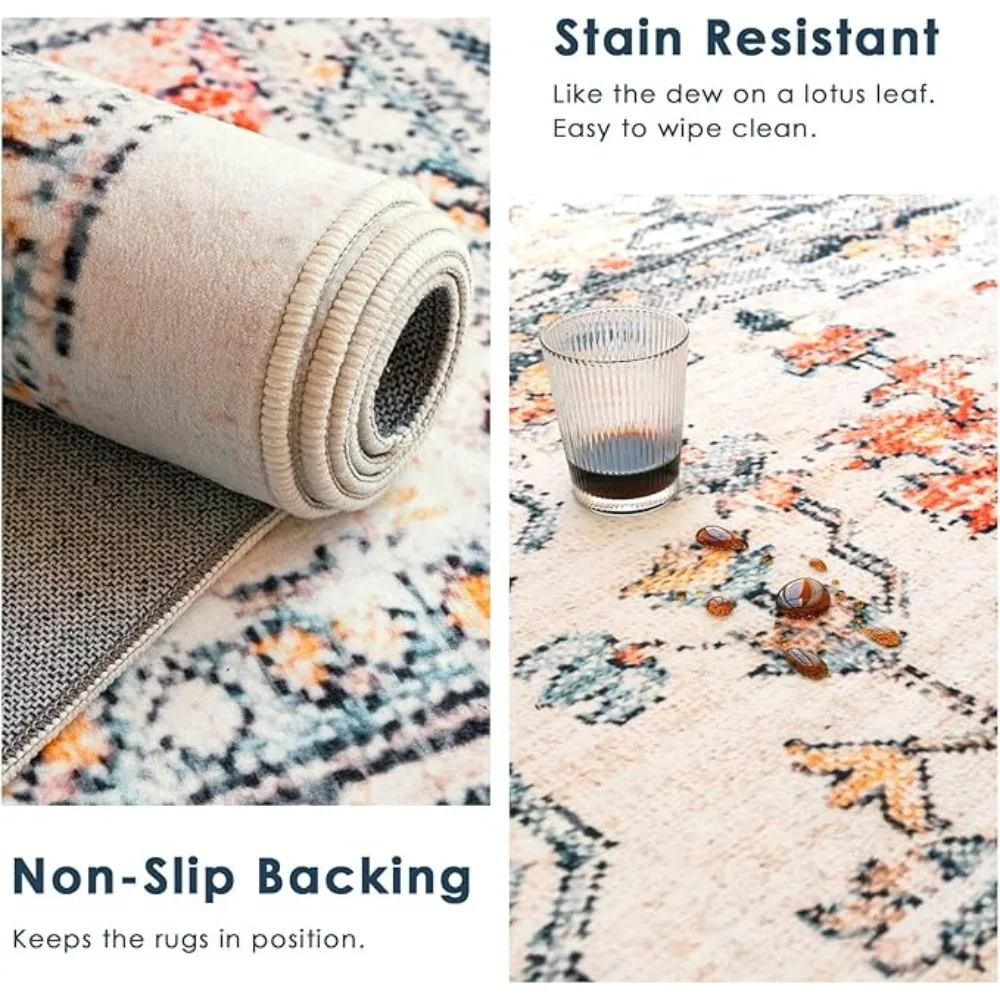 Machine Washable Rug Vintage Design Washable Area Rugs with Non Slip Rugs for Living Room Bedroom Traditional Woven Rug