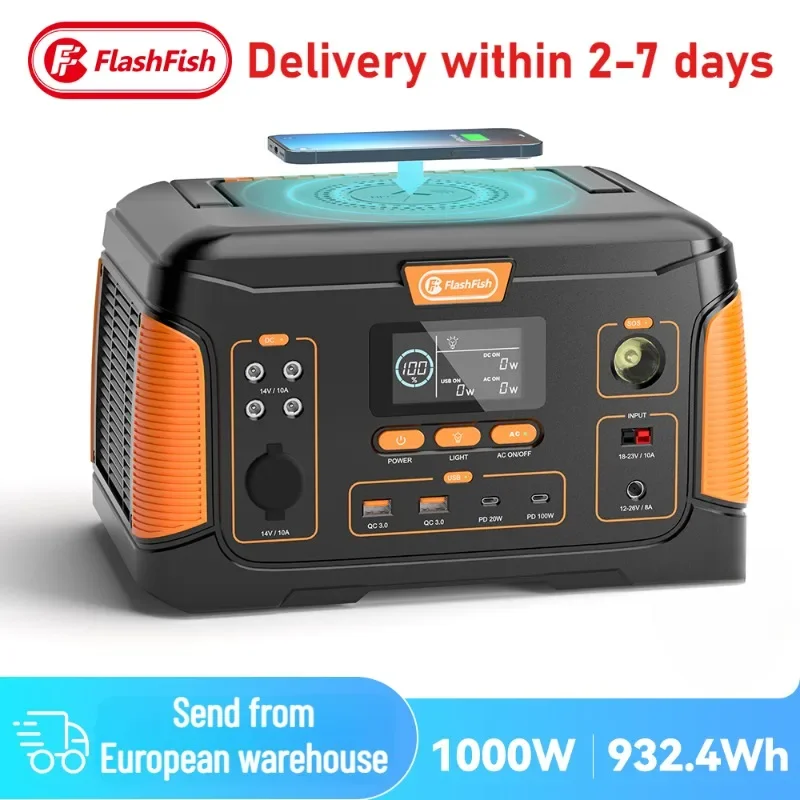 

Portable Solar Power Station 1000W Solar Generator Pure Sine Wave AC Output 110V 230V 932Wh Generator Emergency Power Camping