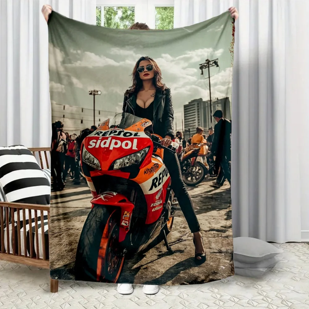 Large Motorcycle Theme Blanket Throw 150x230cm Racing Bike Pop Culture Street Style Sofa Decor Art Print