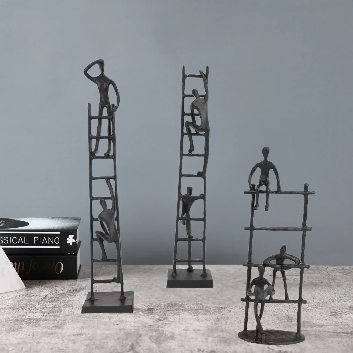 Metal Handicraft Black Climbing Figure Staircase Climbing Abstract Portrait Sculpture Decorative Figurines Home Decoration