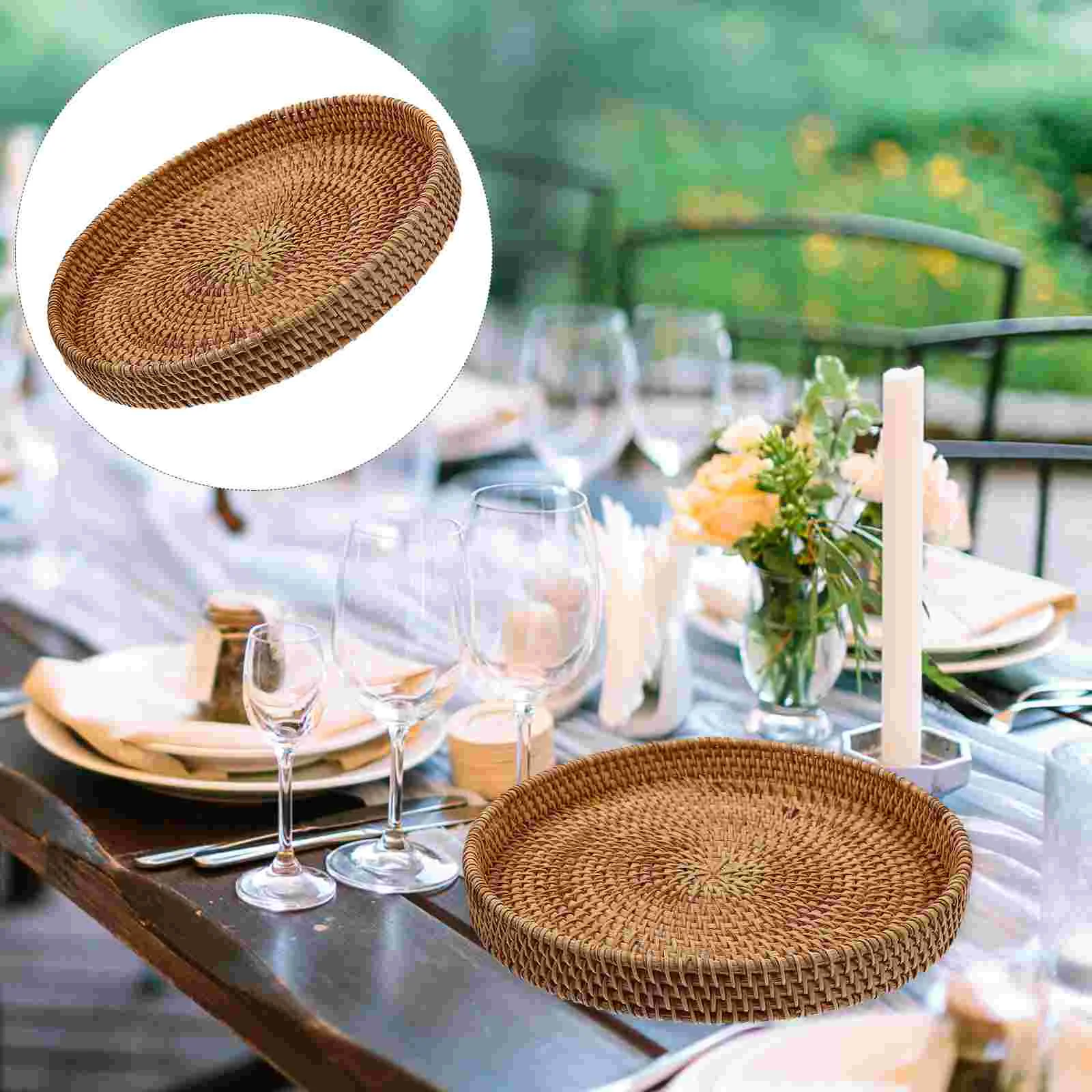 

Multifunction Household Rattan Storage Basket Vanity Stool Table Decor Bandejas Para Comida Gathering Fruit Plate