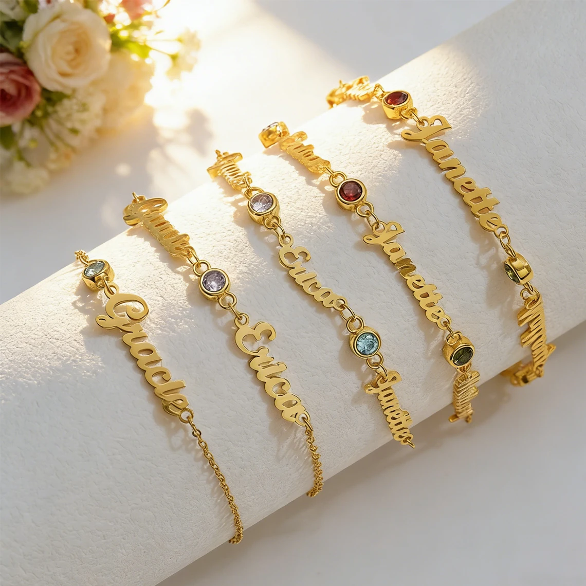 

Custom 1-5 Names Bracelet with Birthstone for Women Stainless Steel Personalized Multiple Kids Name Bracelet Family Jewelry Gift
