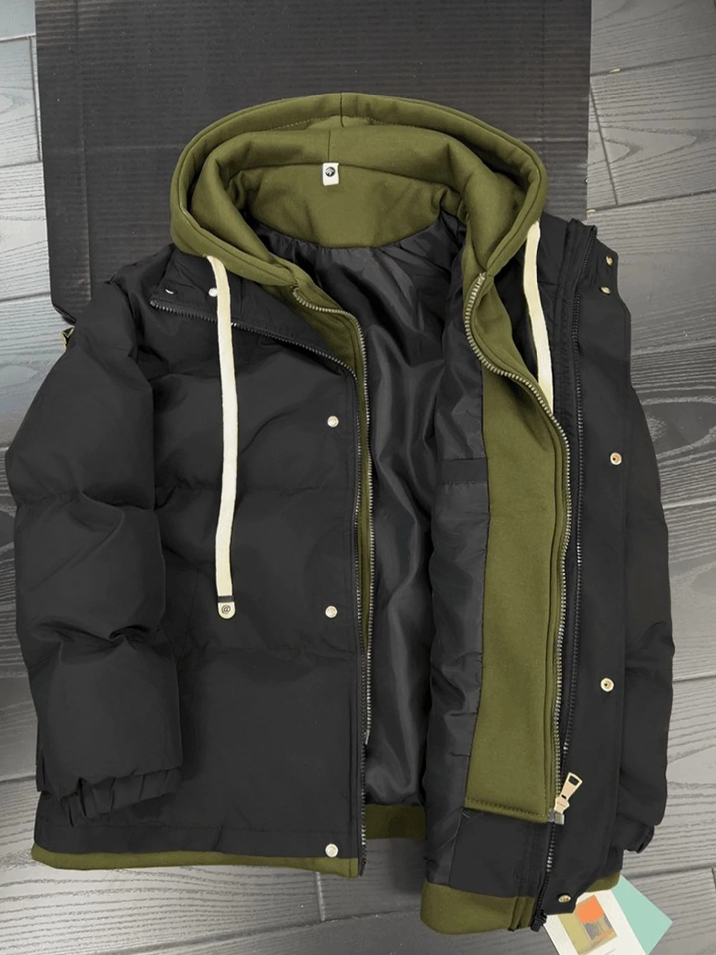 

Мужская тонкая теплая хлопковая верхняя одежда с капюшоном из двух предметов, осенне-зимняя повседневная одежда с цветным воротником