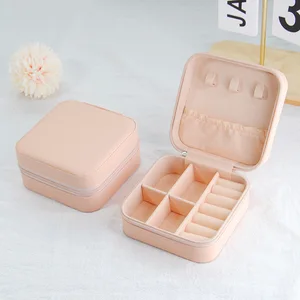 صندوق تخزين المجوهرات الجلدية المحمولة ، منظم السفر ، حافظة سحاب ، صناديق العرض ، الأقراط ، القلادة ، الخاتم ، 1 قطعة أفضل 6 قلادات دعم المبيعات - رقم 1