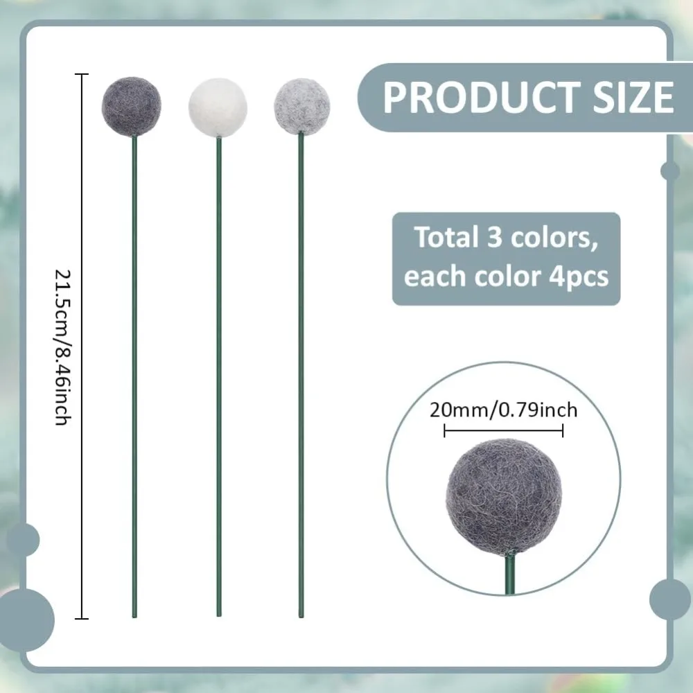 12pcs Felt Ball Flower Bouquet Gray Wool Pom Poms Felt Pom Poms Flowers Bouquet Wool Balls Flower Decorative Artificial