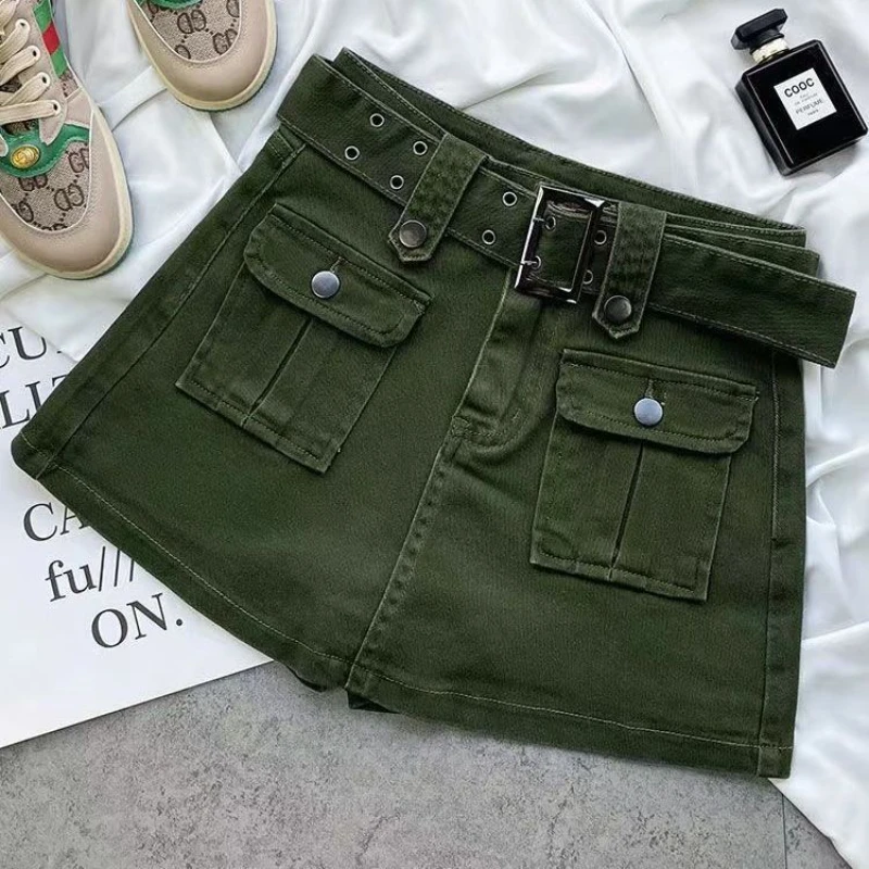 Denim Röcke Frauen Neue Koreanische Stil Design Retro Taschen Einfach Alle-spiel Coole Mädchen Chic Streetwear Sexy Hotsweet A-line sommer