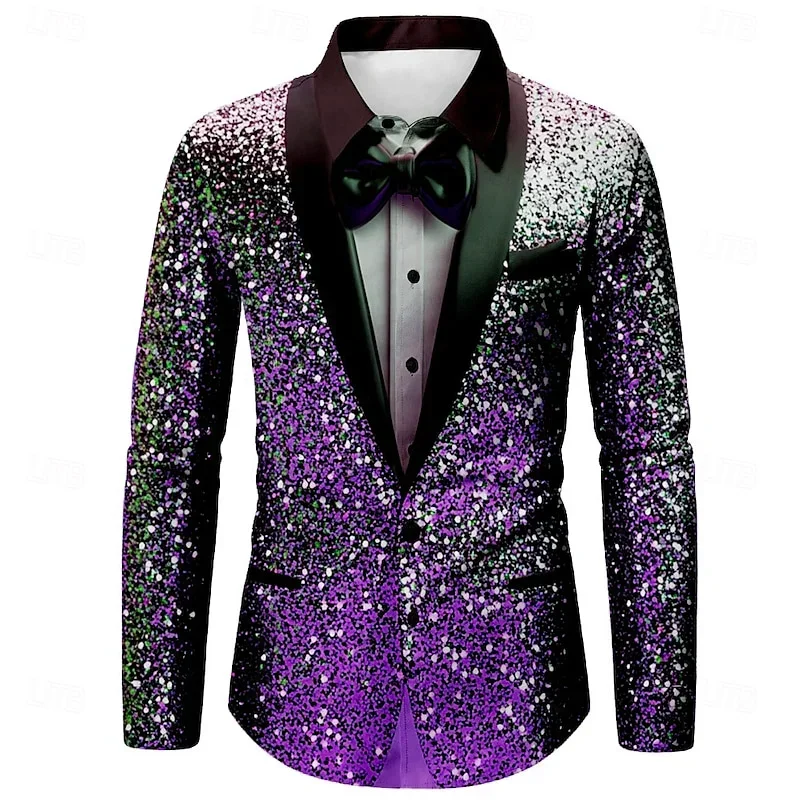 Christmas Men's Christmas Shirt Fashion Casual Party Long Sleeve Christmas Lapel Glitter Premium Men's Clothing