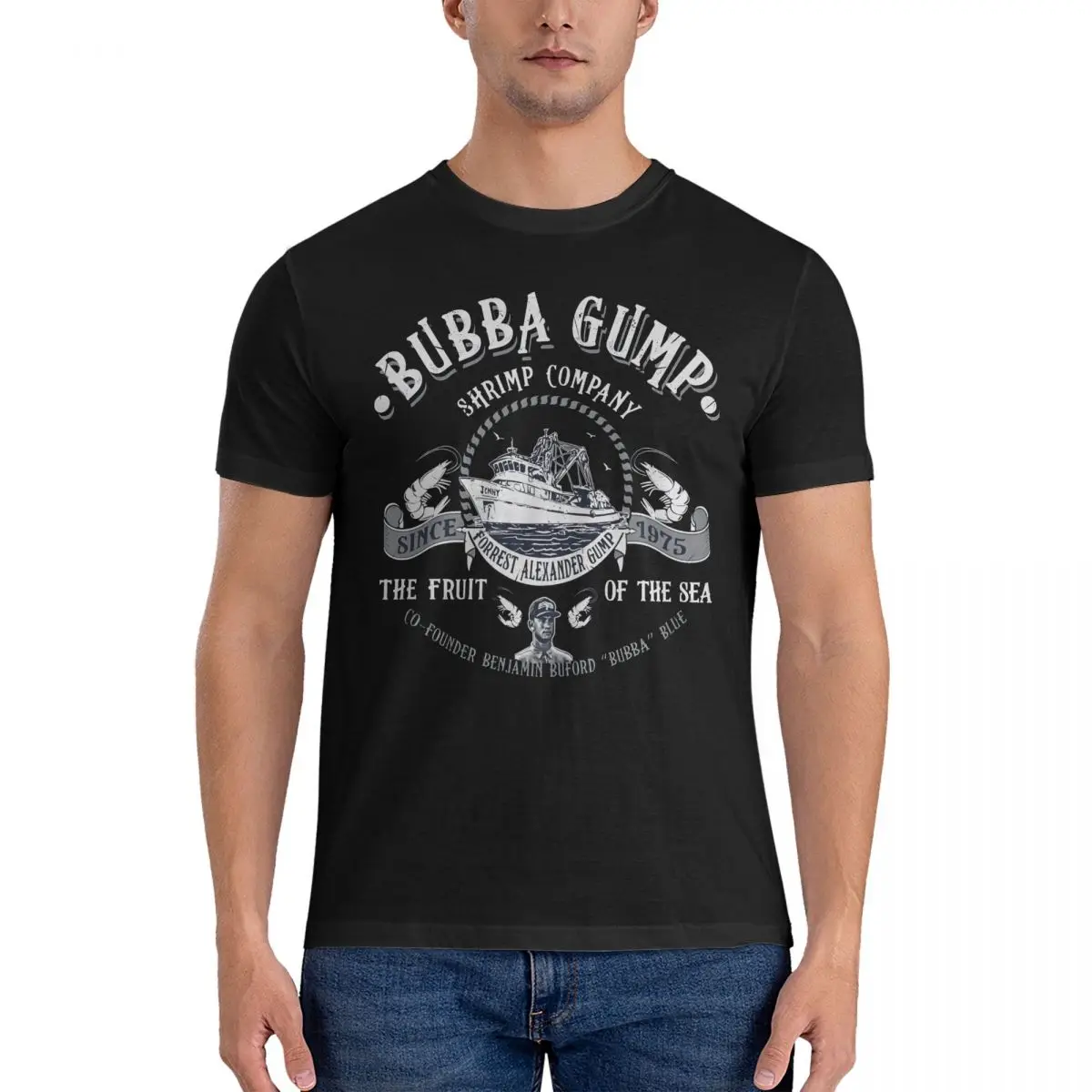 Bubba Shrimp Co T Shirts for Men Pure Cotton Vintage T-Shirts Crew Neck Forrest Gump Tees Short Sleeve Clothes Gift Idea