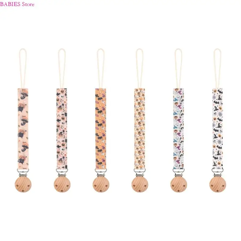 

C9GB держатель для детской соски на Хэллоуин, цепной ремень, модная игрушка для прорезывания зубов, шнурок, ремешок, деревянный