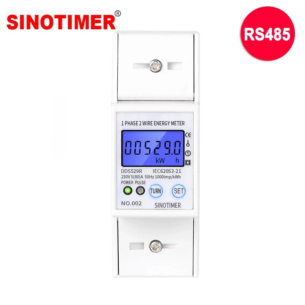 Single Phase AC 230V 80A Energy Meter KWH RS485 Modbus RTU Communication Pulse Output Power Consumption Electrical Instruments