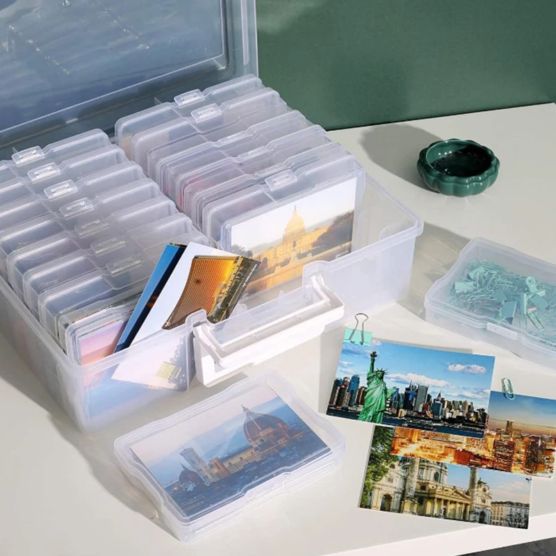 

Transparent Photo Storage Box With Handle Photo Organizer Storage Container With 16 Inner Display Case For Pictures Arts Beads