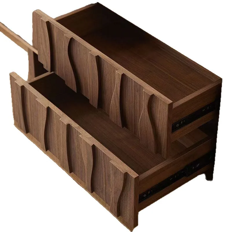Retro style solid wood TV cabinet, floor walnut color medieval, integrated storage and storage