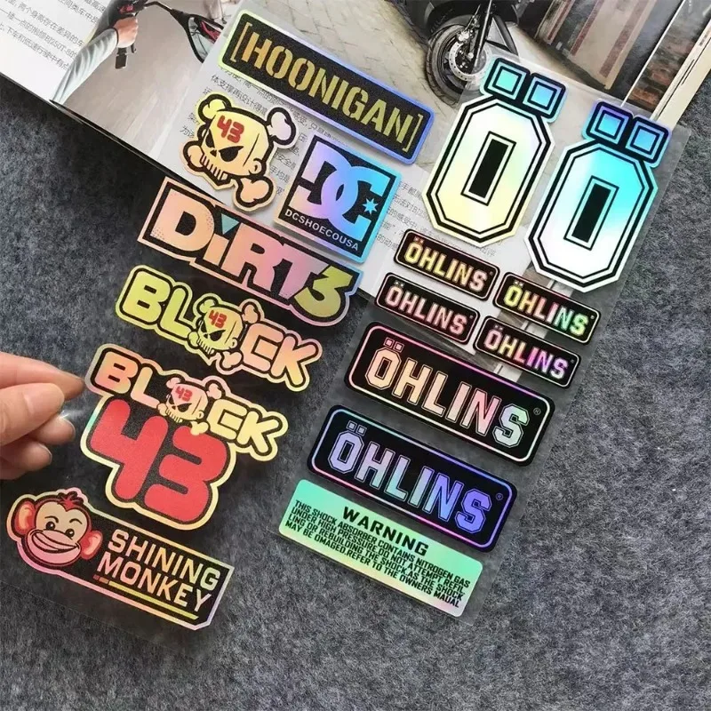 YF*NO.L093 OHLINS Moto Stickers Accessories Laser Rainbow Suspension Decoration Motorcycle Body Helmet Waterproof Decals view 3