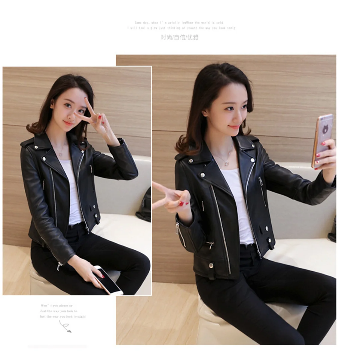 Women Cool Slim Fit Faux Leather Jacket Long Sleeve Zipper Fitted Coat Fall Biker PU Leater 2024 Classic Motorcycle Suit Jackets