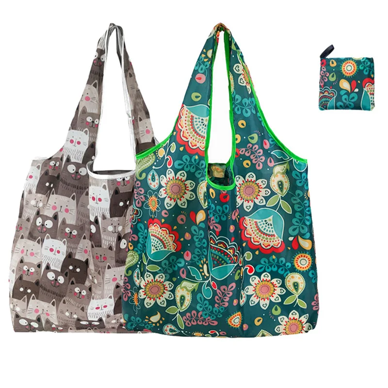 

Large Reusable Shopping Bag Tote Bags Flower Print Grocery Handbags Outdoor Foldable Shopper Storage Organizer Supermarket Bag