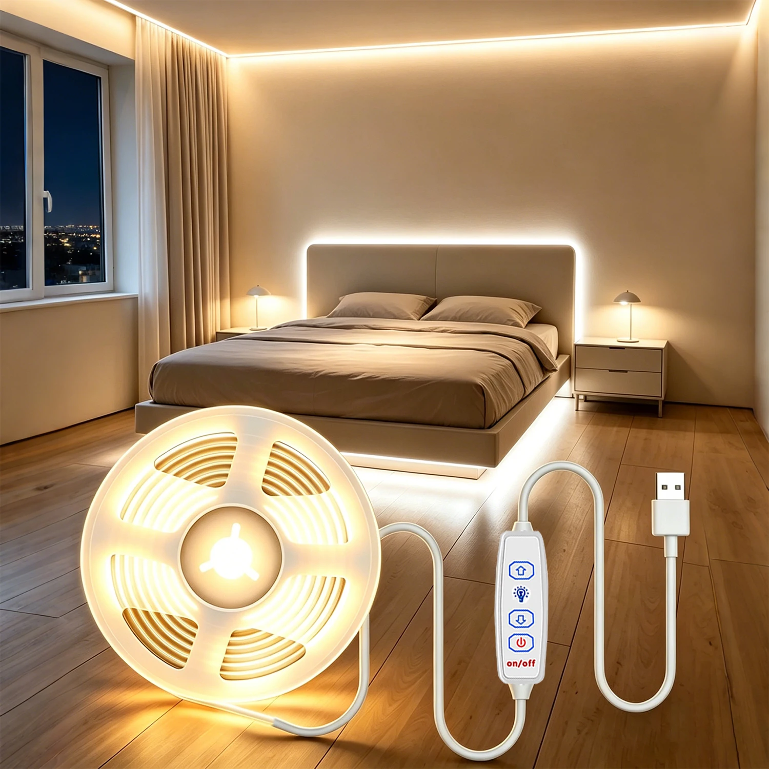 LED-Streifen USB 5V COB LED-Band mit Dimmer für Unterbaubeleuchtung Küche Schlafzimmer