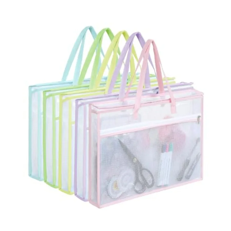 

Qozary 5 Pcs Sew Project Bags for Quilting-A3 Sewing Craft Organizer Storage with Full-Zip and Handle, Needlepoint Project Bag