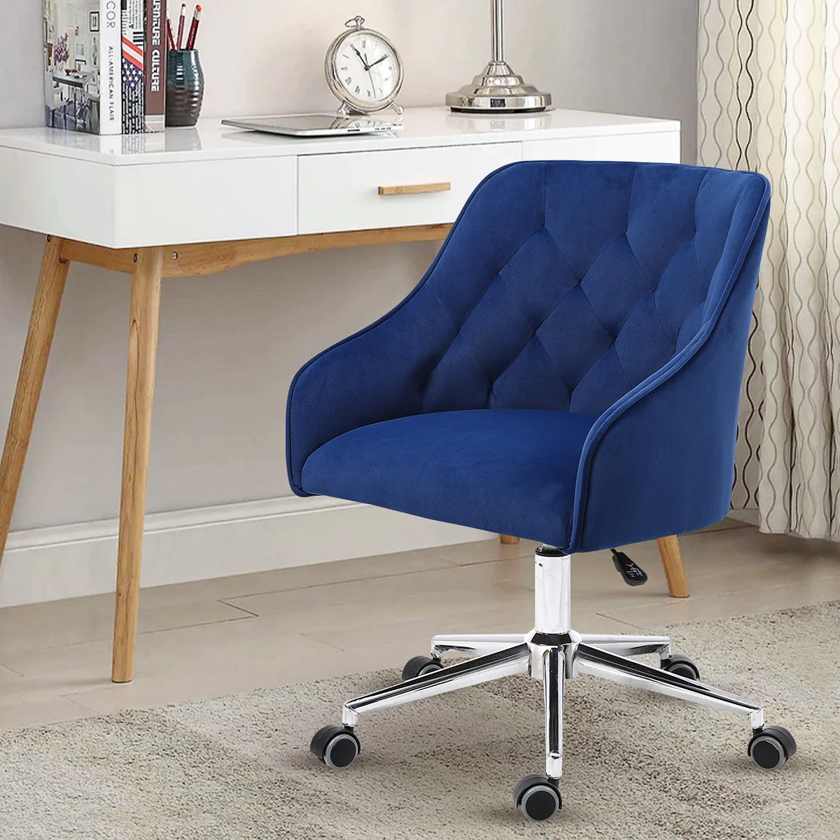 Vanity Chair With Wheels Back Metal Legs Sponge Material Height Adjustable Swivel Bedroom Living Room Make Up Manicure Chair