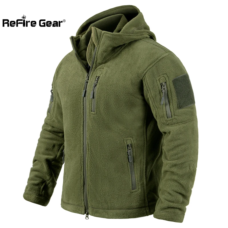 Men's Tactical Fleece Jacket Winter Warm Full Zip Hooded Jacket Multi-Pockets Hunting Hiking Outdoor Hoodies Outerwear Coat