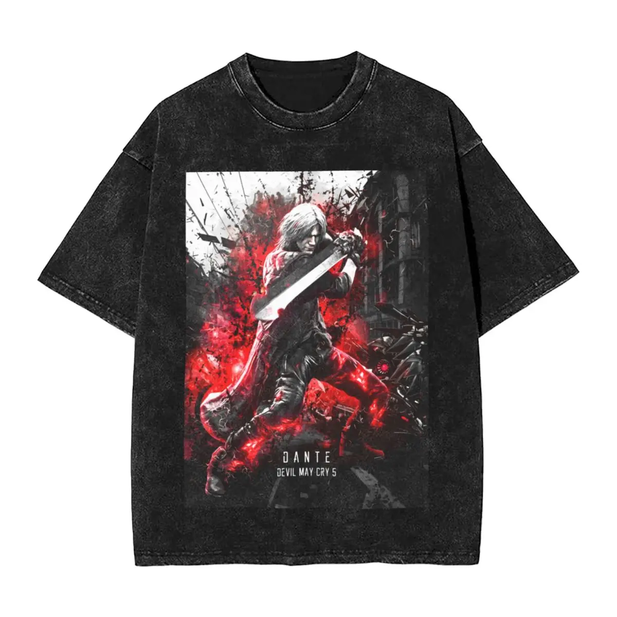 

Washed T Shirts Devil May Cry 5 Dante Hip Hop Vintage T-Shirts Streetwear Short Sleeve Graphic Tops Tee Shirt Men Women