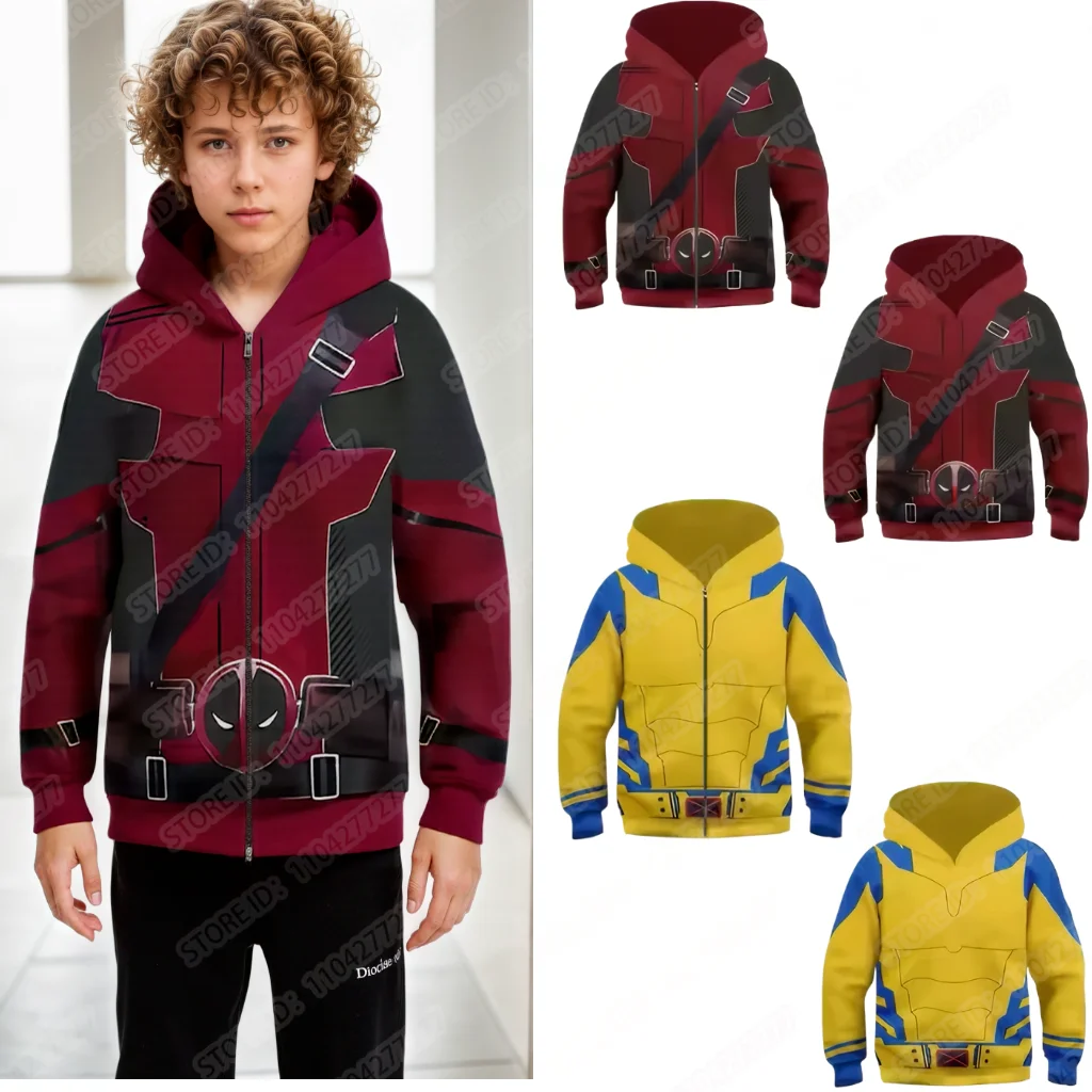 هوديس للأطفال بنين بنات ديدبول ولفيرين هوديي تأثيري خارقة البلوز مقنعين البلوز لعب الأدوار مجموعة زي سترة