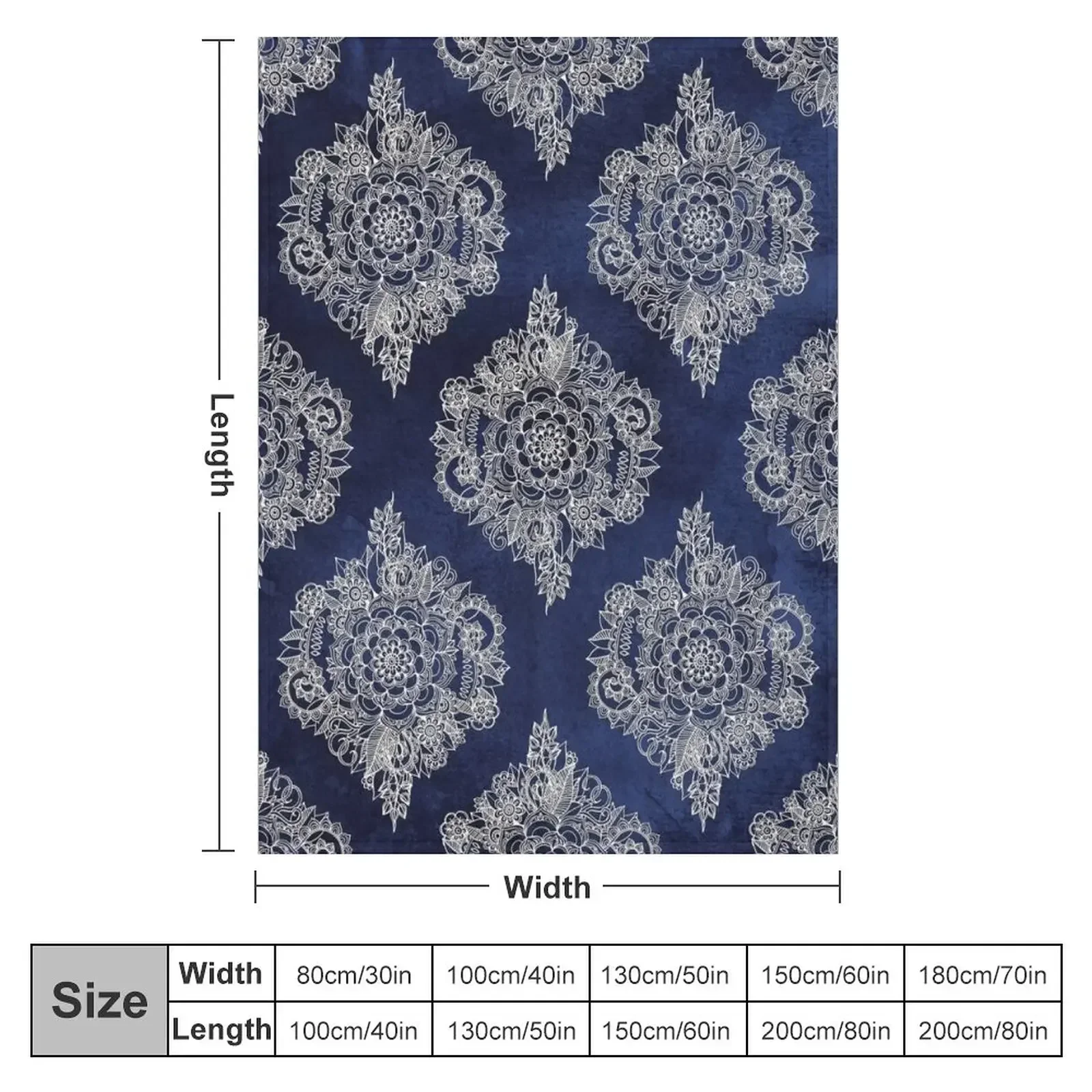 Cream Floral Moroccan Pattern on Deep Indigo Ink Throw Blanket valentine gift ideas Bed Warm Blankets