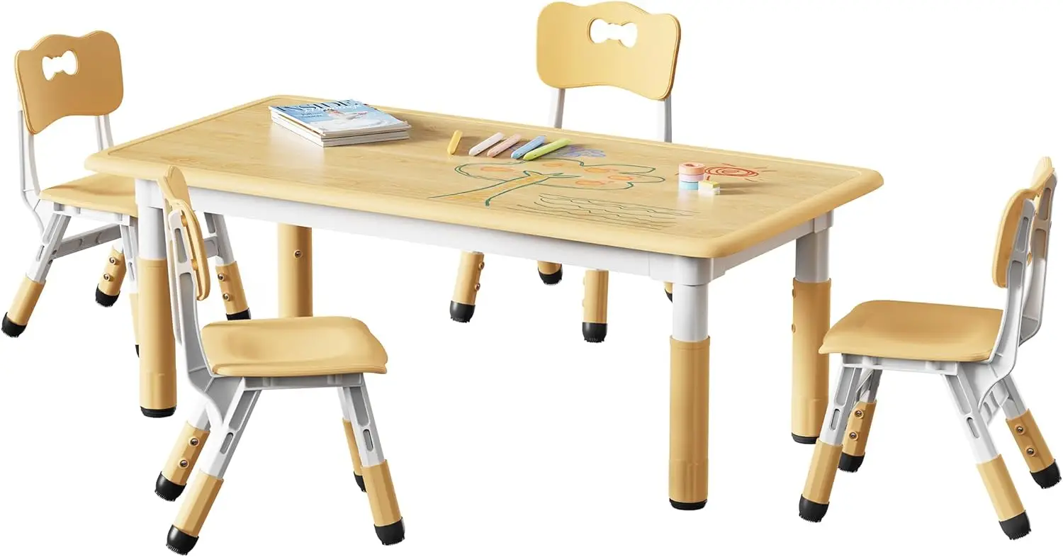 

Kids Table and 4 Chairs Set, Height Adjustable Toddler Table and Chair Set, Graffiti Desktop, Non-Slip Legs, Max 300lbs, Childre