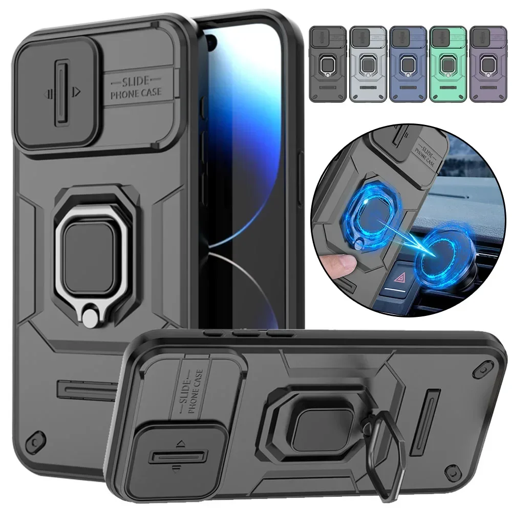 Fall für iPhone 15 Pro Max Slide Kamera Ringst änder Rüstung Anti-Fall-Schutz Kicks tand iPhone 14 13 Pro Max 15 14 plus Abdeckungen