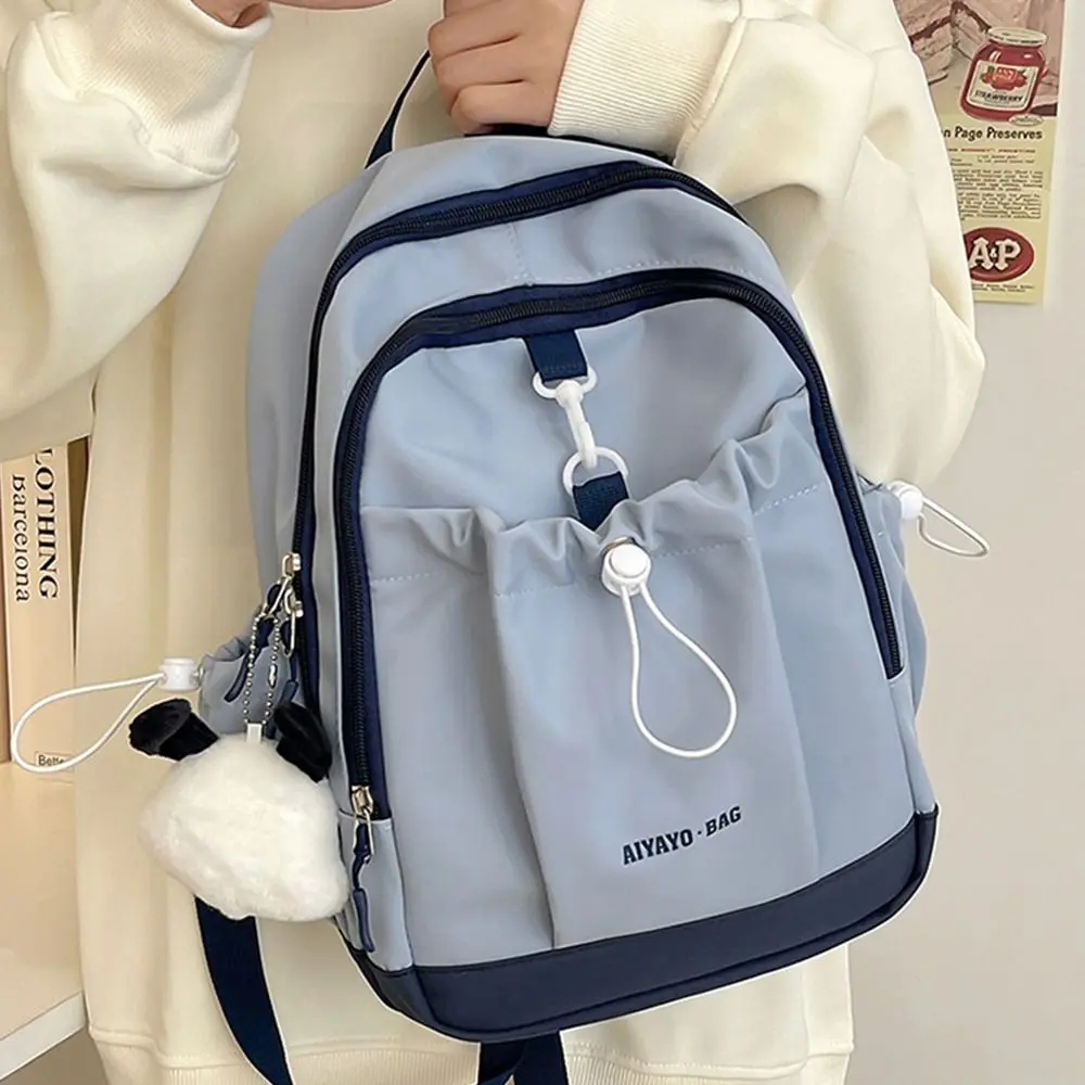 

Creative Solid Contrasting Color Backpack Nylon Drawstring Bag Students School Bag Korean Style Handbag Shoulder Bag Teenager