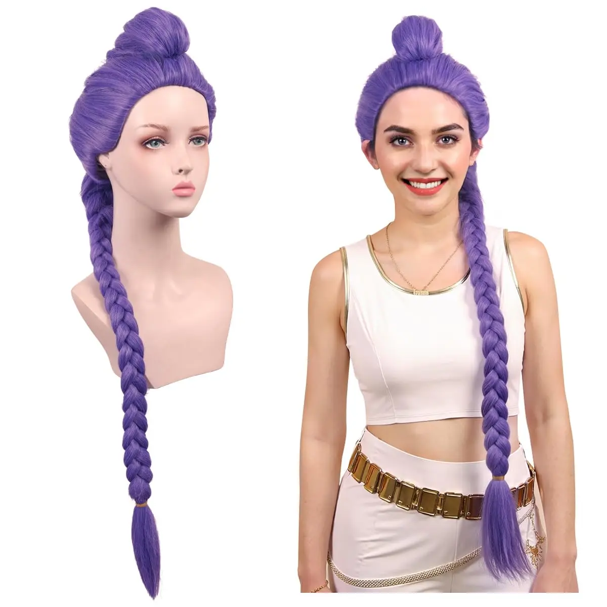 Purple Braided Wig - Kpop Costume Wig, 65-centimeter-long The Braid and the Headgear Are Integrated, Kpop-style