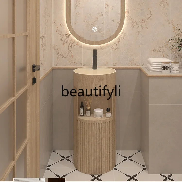 

ss25 Washing table Storage column basin Integrated floor wash basin Walnut texture wash table