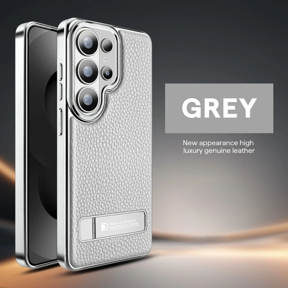 Premium Lychee Grain Leather Phone Case for Samsung Galaxy S26 Ultra S25 Plus S24 S23 Magnetic Adjustable Bracket Back Cover
