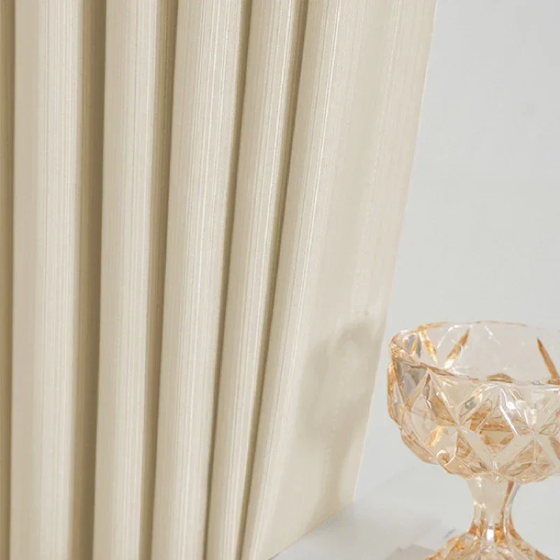 Cotton Cream White Vertical Stripe Jacquard Thickened Blackout Curtains for Living Room Bedroom French Window Balcony Customized