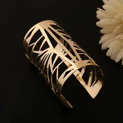 Golden Bangle Hollow Wide Cuff Bracelets Bangles For Women Men Punk Geometric Alloy Open Big Bangle Bracelet Fashion Jewelry