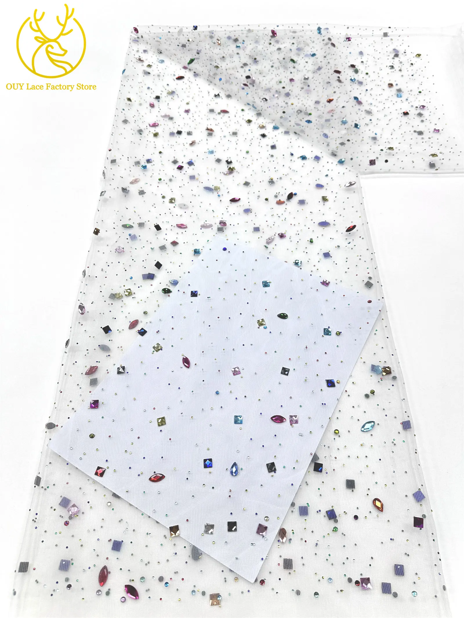 Eleganter nigerianischer Strass-Tüll-Spitzenstoff 2026 – Französischer farbenfroher Stein-Mesh-Spitzenstoff für Hochzeitskleider – Detail 9