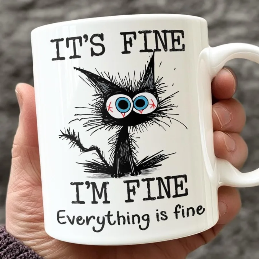 

Funny Black Cat Coffee Cups Its Fine Everything is Fine Christmas Birthday Gifts for Cat Lovers Funny Coffee Mug for Women Men