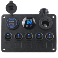 Waterproof Digital Voltmeter Marine LED Rocker 12V Outlet Combination Boat Switch Panel Dual USB Port 5 Gang Car Switch Panel