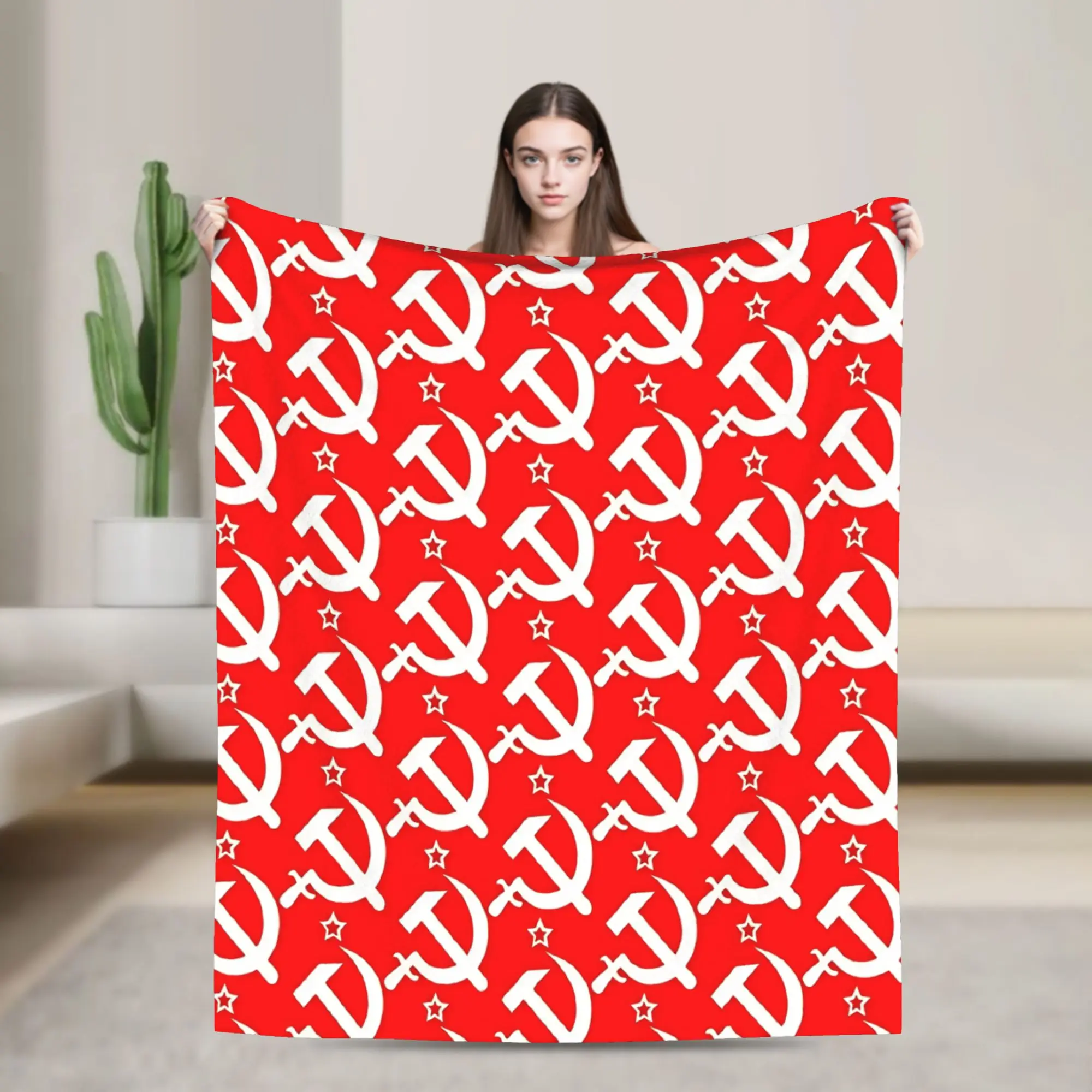 Warm BlanketGirls Boys Airplane Travel CCCP Soviet Hammer And Sickle Star Throw Blanket  Flannel Pattern Sofa Bed Cover
