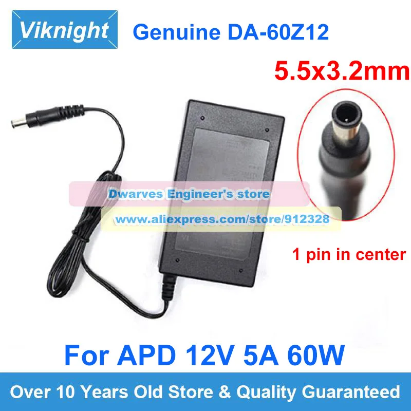 Genuine 12V 5A 60W APD Switching AC Adapter DA-60Z12 Charger 5.5x3.2mm Power Supply With 1 Pin