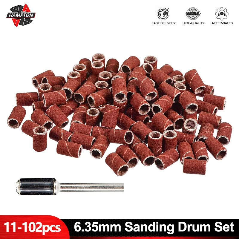 

HAMPTON 11-102PCS 6.35mm Drum Sanding Kit Grit 80/100/120 Sanding Band 1/8" Shank Mandrel For Dremel Rotary Tools Abrasive Tools