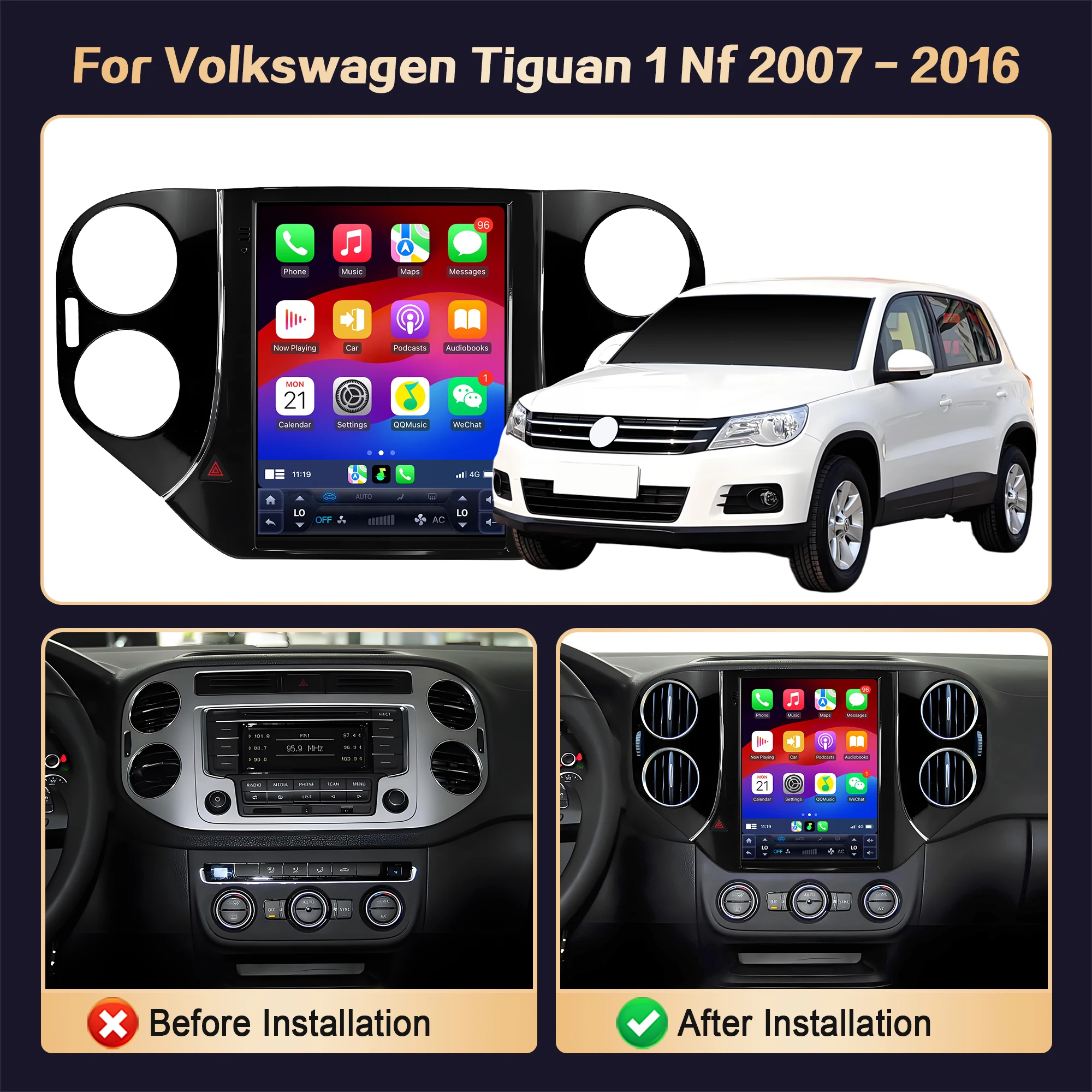 9.7 Inch For Volkswagen Tiguan 1 Nf 2007 2008 2009 2010-2016 Car Radio Navigation GPS BT Multimedia Stereo Touch QLED Screen