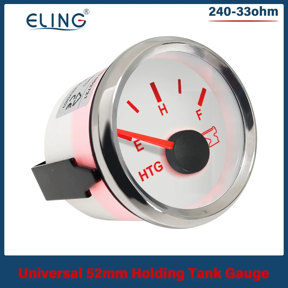 ELING 52mm 0-190ohm 240-33ohm Holding Tank Level Gauge Meter Sewage Level Gauge for Boat Truck RV Yacht with Red Backlight