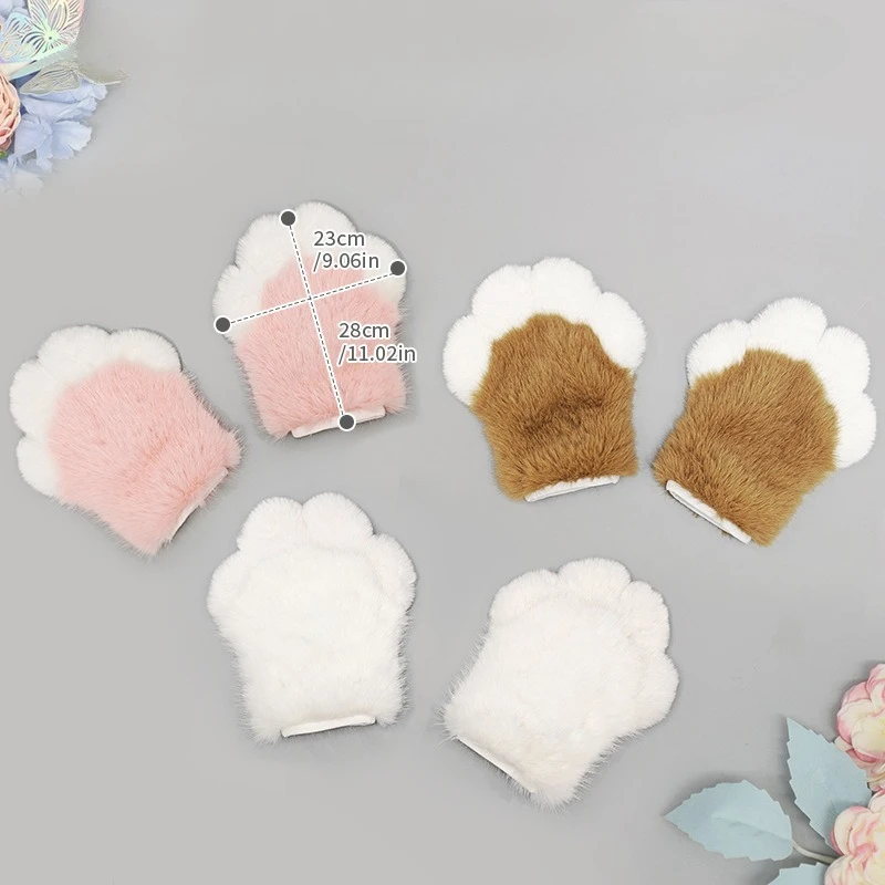 Plush Furry Paw Gloves Cute Animal Cosplay Hand Cover for Anime Convention Party Fursuit Accessories Soft Fluffy