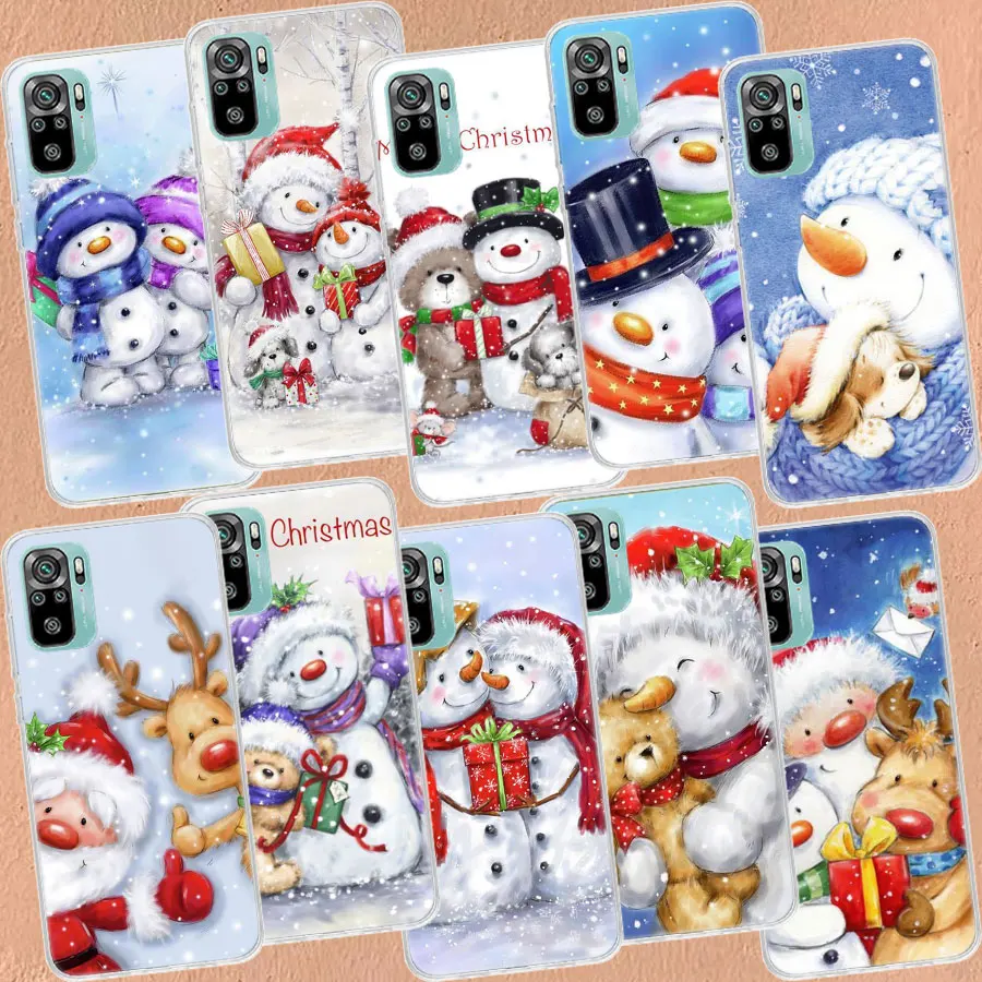 Merry Christmas Snowman Phone Case For Xiaomi Redmi Note 11 10 12 Pro Plus 9 8 7 12S 11T 11S 11E 10S 9T 8T 9S 4G 5G Capa Coque F