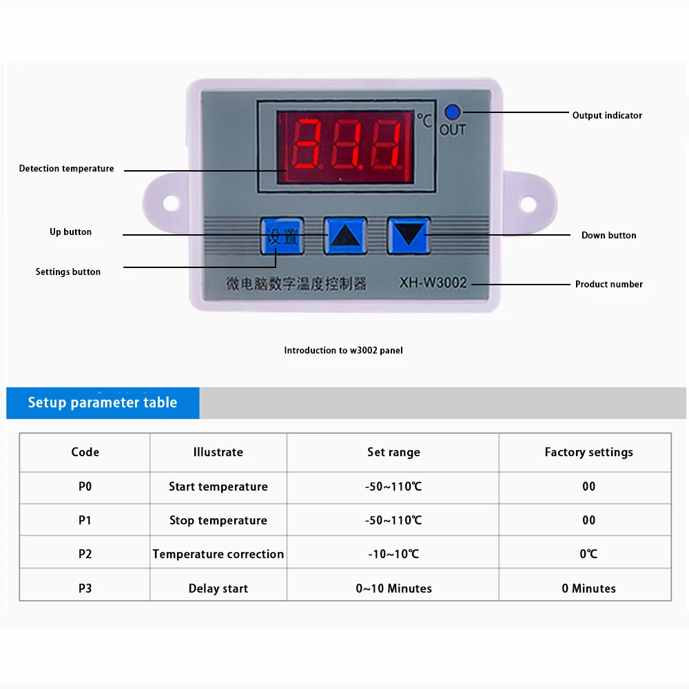 W3002 Digital Temperature Controller Microcomputer Thermostat Thermoregulator Heat Cool Temp Thermostat Control Switch 12V/220V