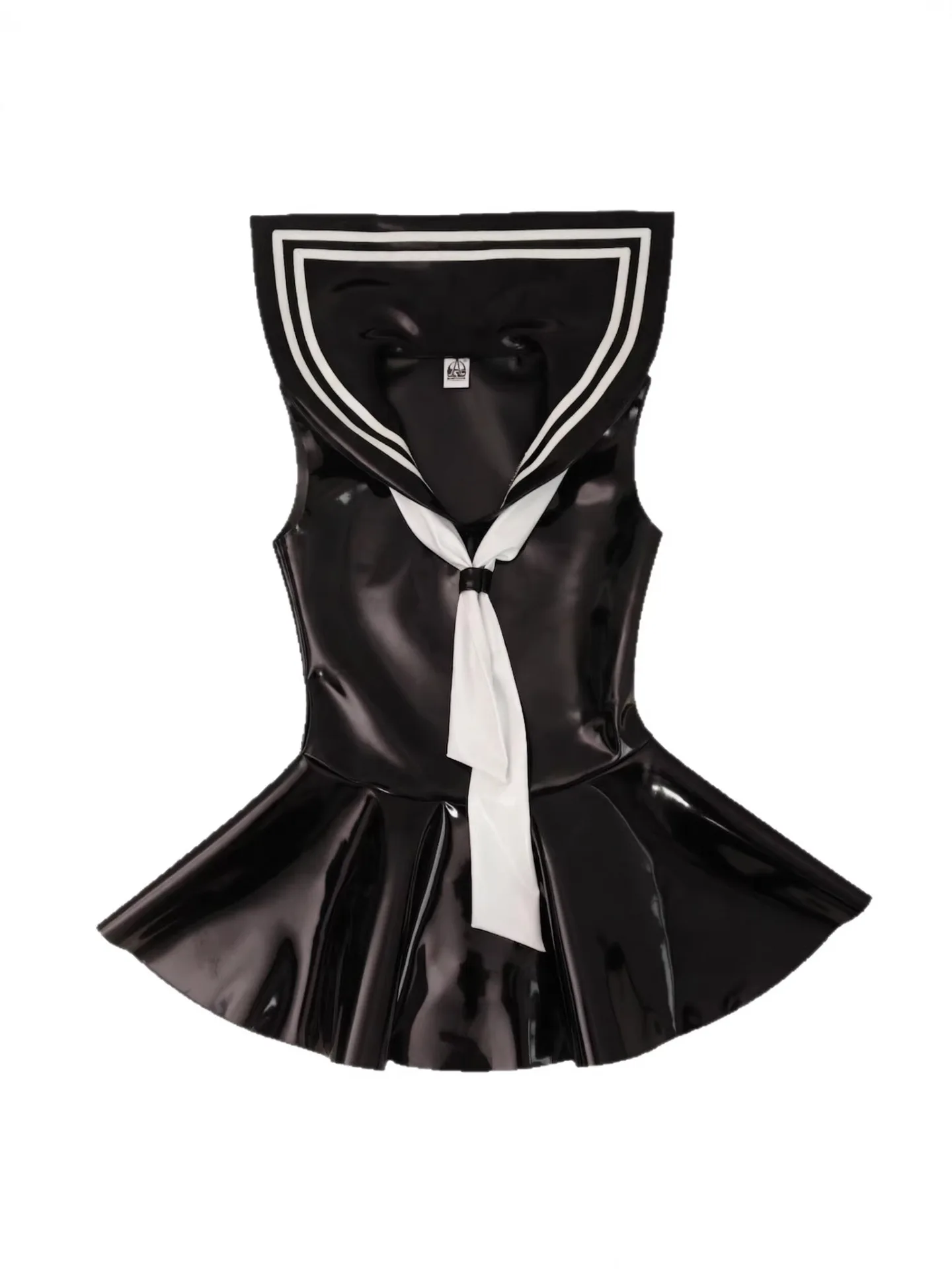 Bild 5: Damen Sexy Matrosen-PU-Kleid Ärmelloses Mini-Studentinnen-Uniform-Outfit Bühnenauftritt