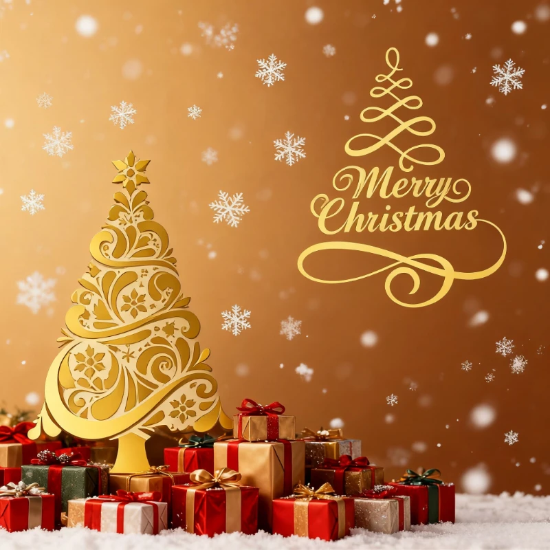 Golden Christmas Stickers,with Merry Christmas Text - for Cards,Scrapbooking,Gift Packaging Decorative Label,Craft Enthusiasts